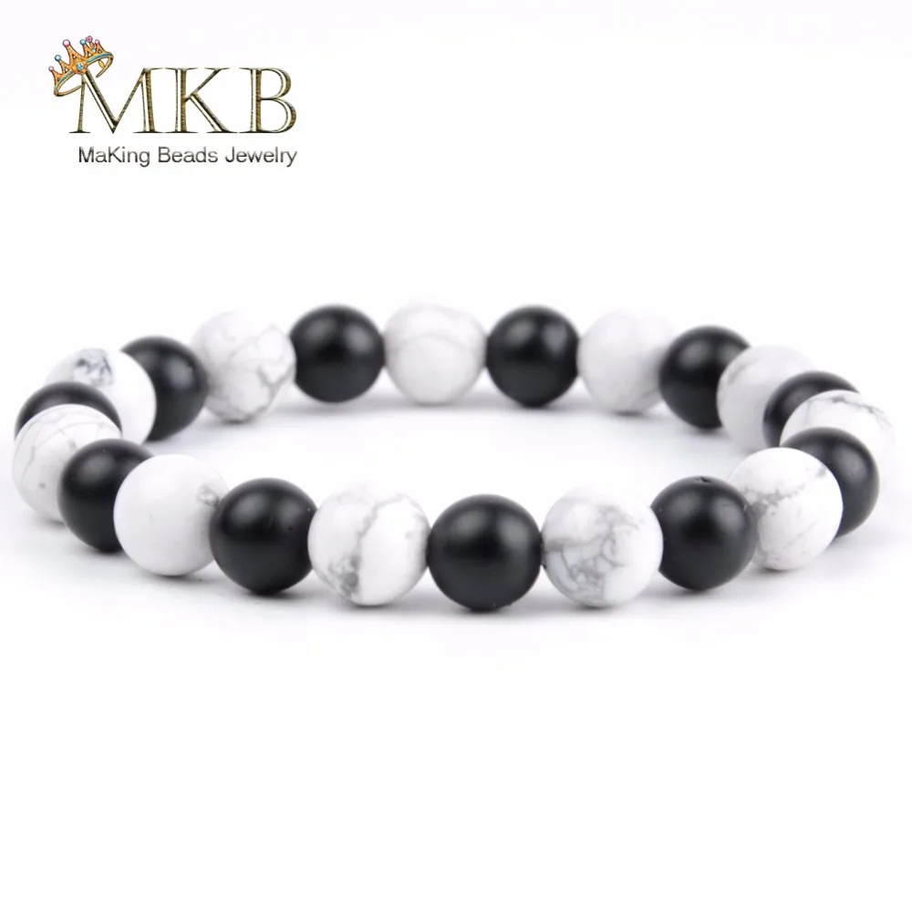 

Mineral Beads combination Bracelet 8mm Natural Stone White Howlite Rose Quartzs Beaded Bracelets For Women Men Jewelry Gifts