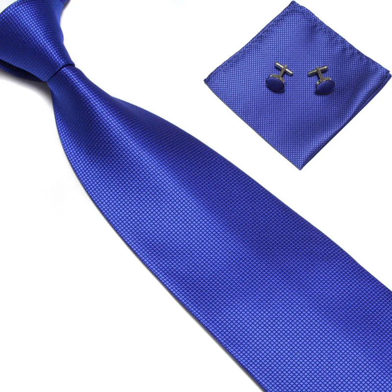 Тканый шелковый галстук ручной работы мужской галстук запонки и носовой платок набор носовой платок подарок - Цвет: Royal Blue