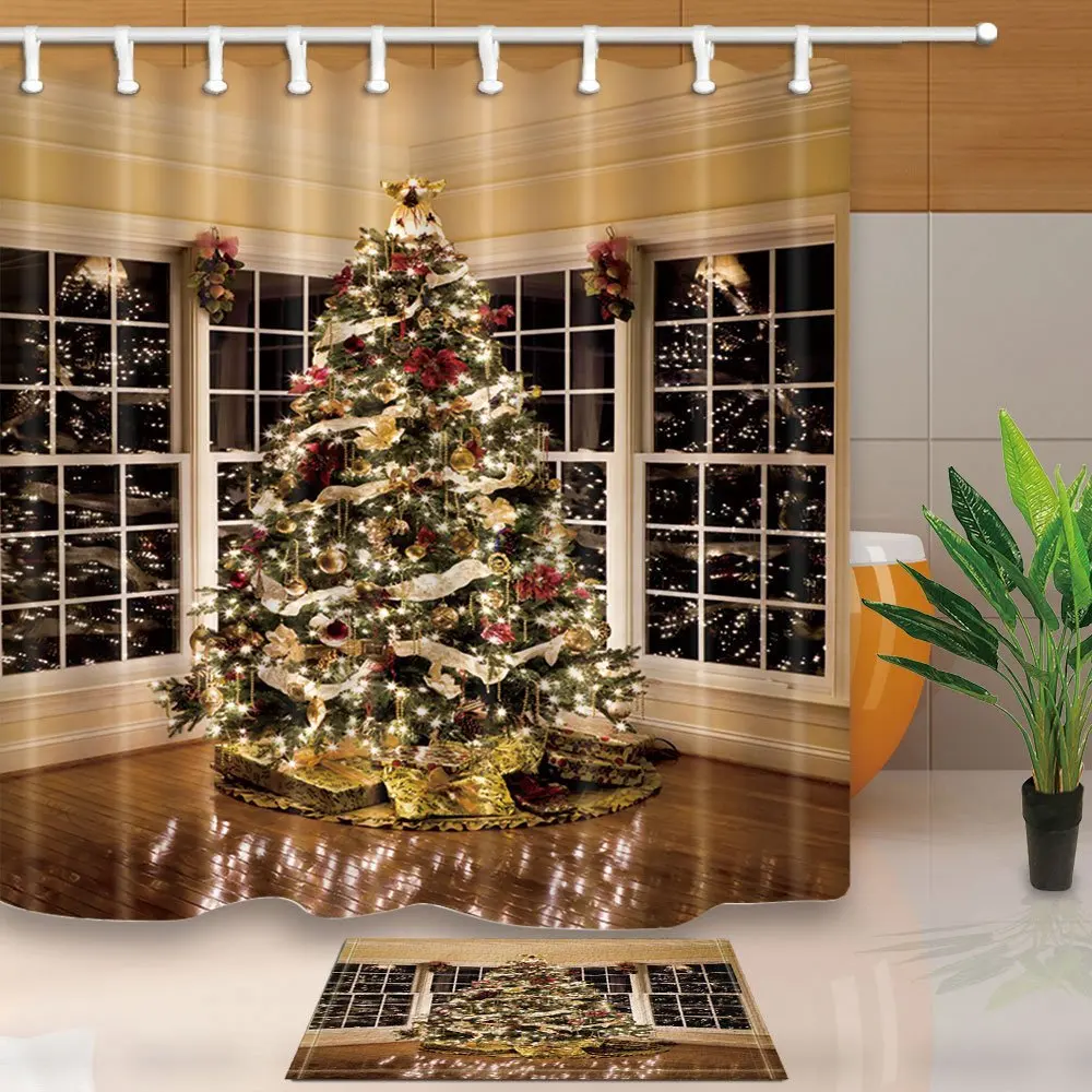christmas shower curtains xmas tree with light gift box on wooden in room mildew resistant polyester shower curtain set in shower curtains from home - Christmas Shower Curtain Set christmas shower curtains xmas tree with light gift box on wooden in room mildew resistant polyester shower curtain set in shower curtains from home - Christmas Shower Curtain Set