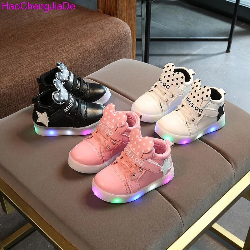 HaoChengJiaDe Fashion Led Girls Shoes Spring Autumn Lighted Stars Breathable Baby Girls Sneakers Kids Shoes Chaussure
