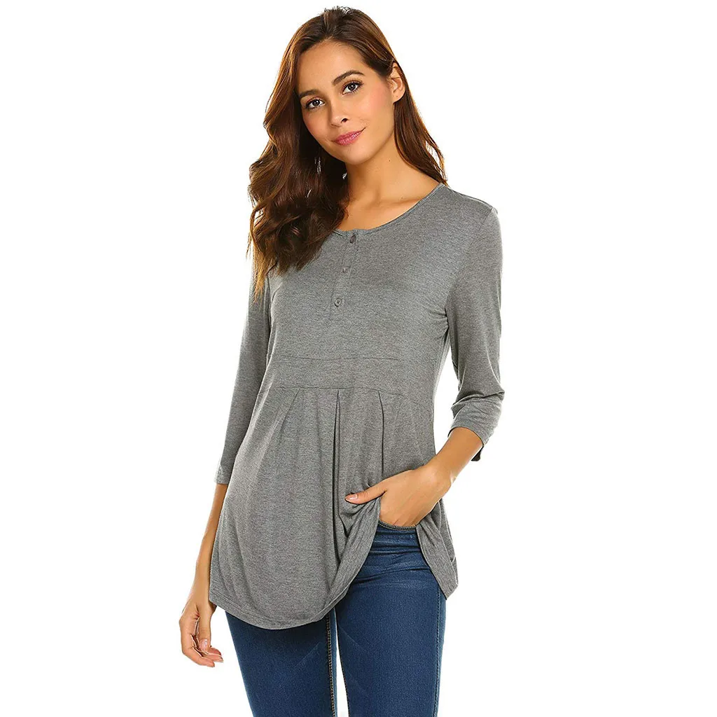 Vetement femme, рубашка для беременных, одежда с коротким рукавом, топы для грудного вскармливания, клетчатые футболки, одежда для беременных - Цвет: Серый