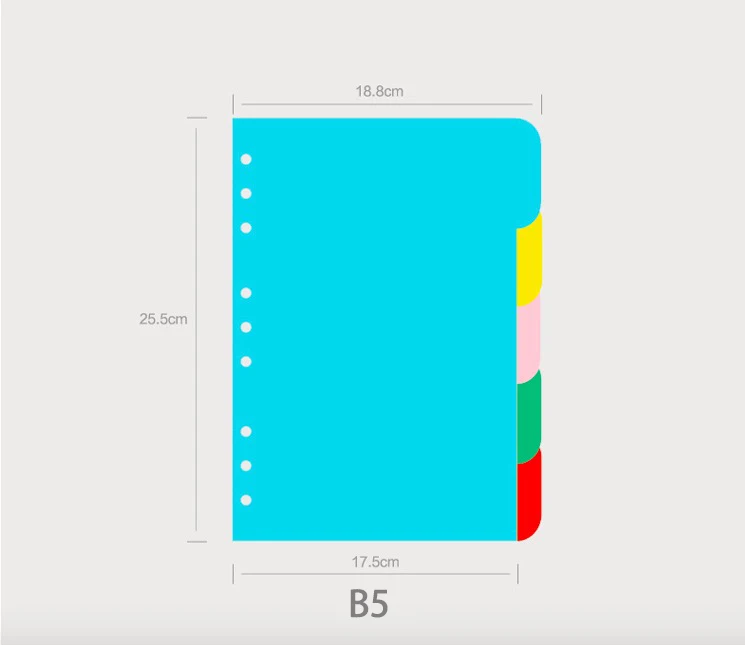 2 шт./лот, B5/A5/A6, цветные разделительные страницы(5 листов) для спиральных блокнотов; отдельные листы для блокнотов