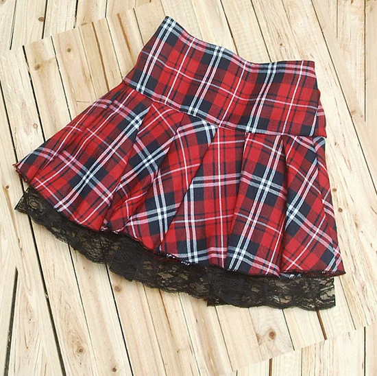 Милая Кружевная короткая юбка с высокой талией Шотландский Килт трапециевидная мини-юбка-пачка Студенческая форма плиссированная