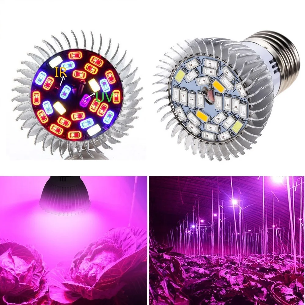 28W Full Spectrum LED Grow Light E27 Growing Lamp UV IR GU10 E14 Bulb 28LEDs Plant Lamp AC85-265V f - 32825618952