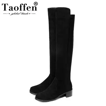 

Taoffen 2020 Women Over The Knee High Boots Fashion Winter Fur Square High Heel Daily Shoes Women Motorcycle Boots Size 34-43