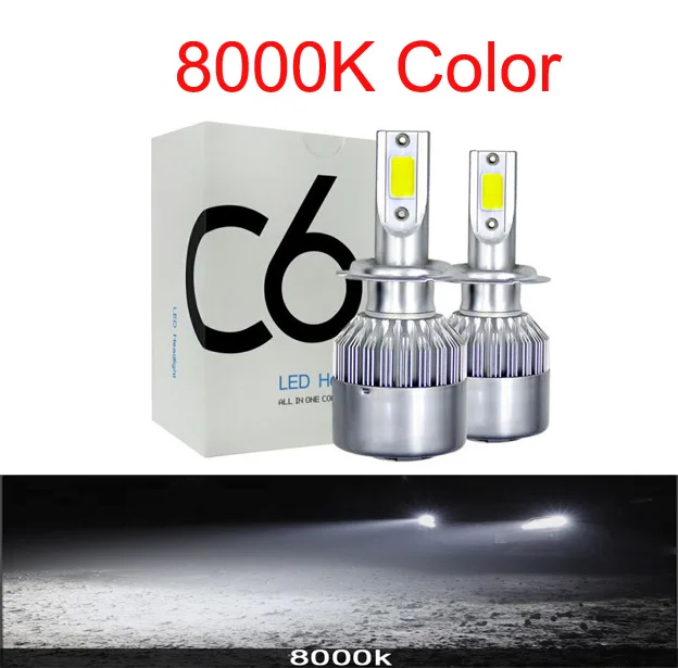 Светодиодный H1 H4 H7 H8 H9 H11 9005 HB3 9006 HB4 Автомобильные фары лампы C6 Hi/короче спереди и длиннее сзади) луч бескорпусный светодиод комплект противотуманных фар 12v 3000K 4300K 6000K 14000K фиолетовый - Испускаемый цвет: 8000K
