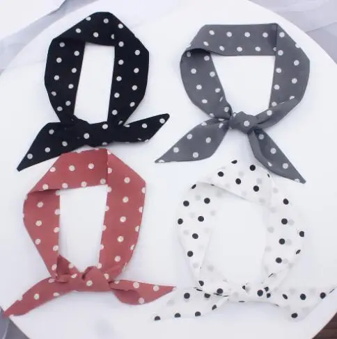 

White Dot Skinny Hair Scarf Women Cute Neckerchief Small Bag Wrist Ribbons Female Head Neck Wraps New Fashion Accessorie 5*90cm