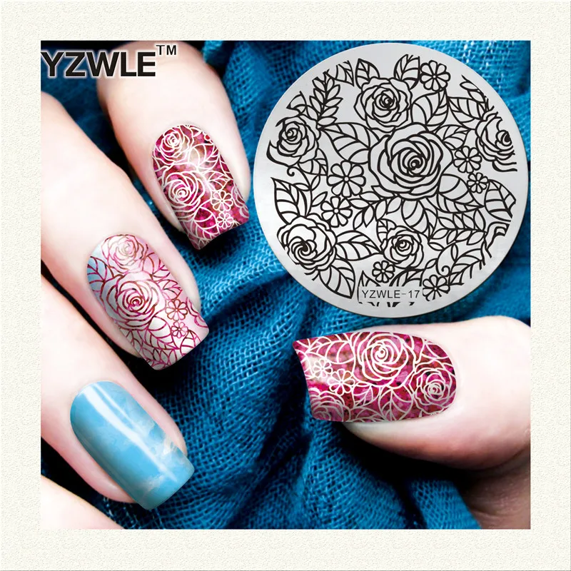 YZWLE 1 Sheet Stamping Nail Art Image Plate, 5.6cm Stainless Steel Template Polish Manicure Stencil Tools (YZWLE-17)