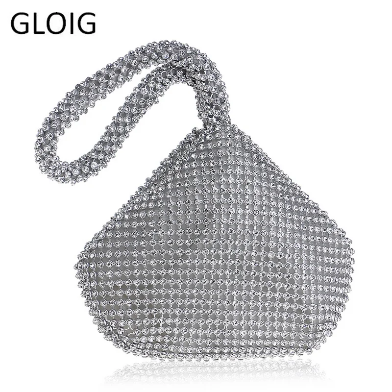  GLOIG New Arrival Soft Women Evening Bags Rhinestones Small Day Clutches Silver Black Gold Crystal  - 32916306454