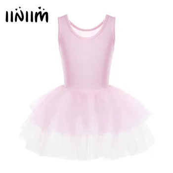 

iiniim Kids Girls Cotton Tiered Mesh Ballet Dancewear Costume Formal Dresses Gymnastics Leotard Professional Ballet Tutu Dress