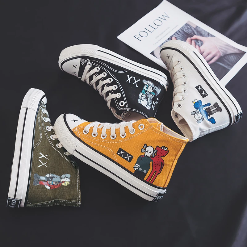 

High Sneakers Women Canvas Shoes for Woman Cartoon Fashion Casual Ladies Shoes Vulcanize Sneaker Female Footwear Yellow White