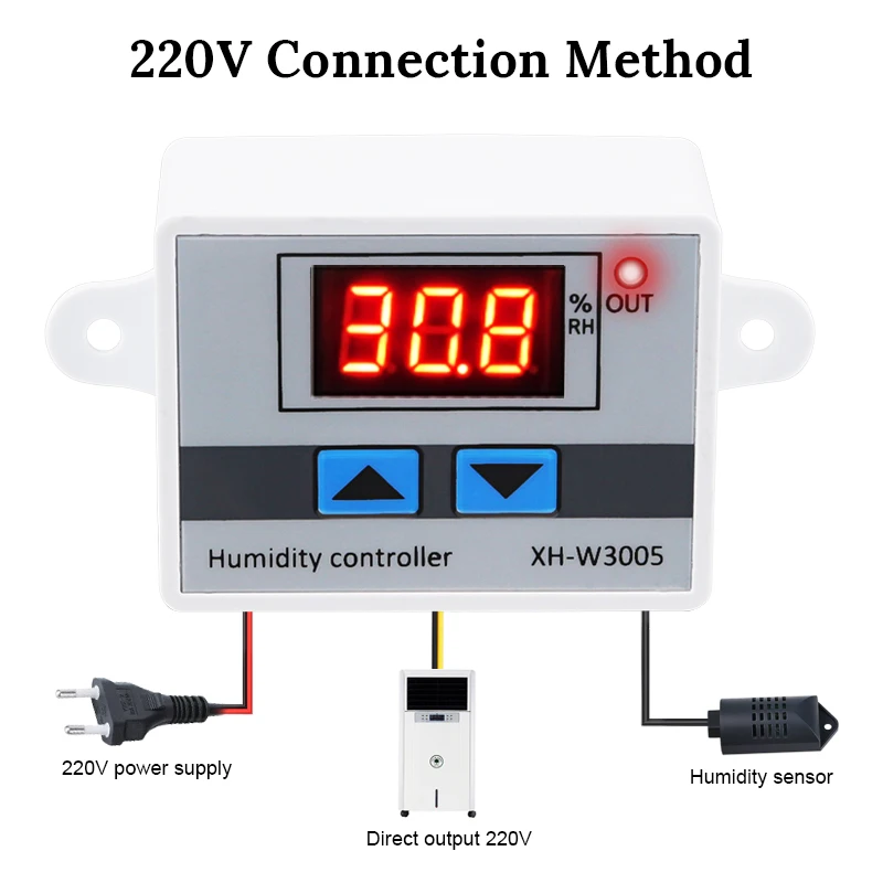 Цифровой регулятор влажности переменного тока 110 220 в 12 В 24 В, XH-W3005 гигрометр, переключатель контроля влажности 0~ 99% RH, гигростат