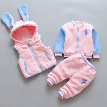 

Winter Girl Jacket Cotton-padded Thicken Warm Vest+coat+pant Clothing Sets 3pcs Comfortable Warm Velvet Winter Suit for Girls