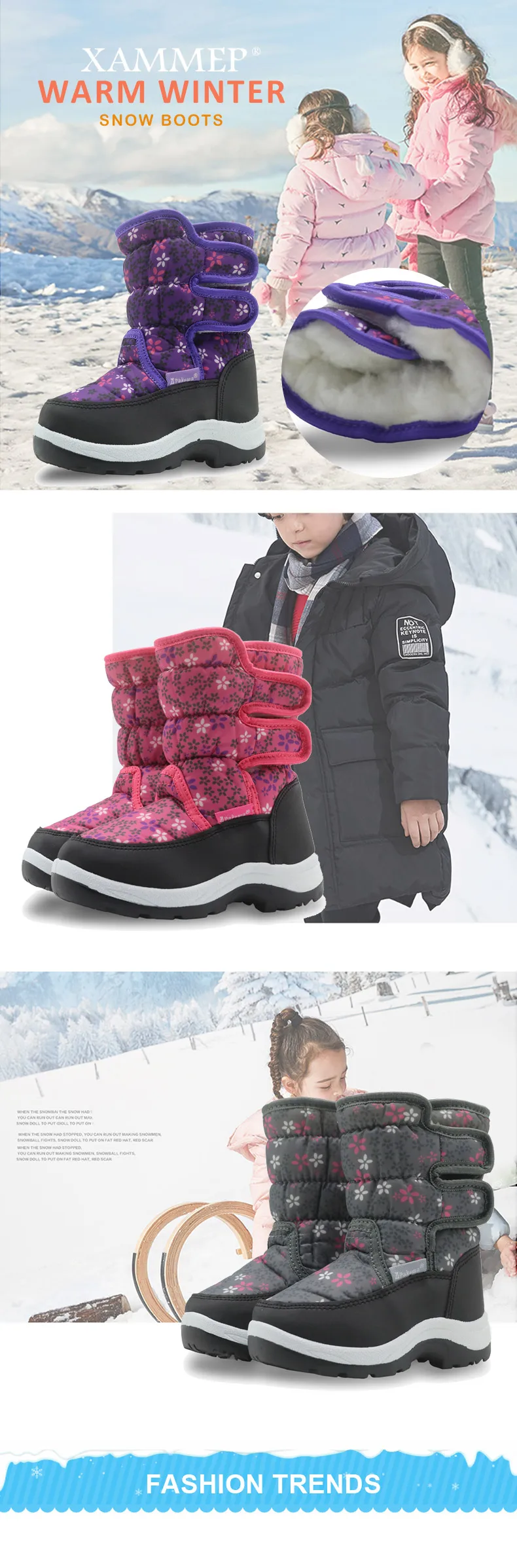 Детские зимние сапоги, брендовая зимняя обувь, сапоги до середины икры для девочек, детская обувь, теплые плюшевые зимние сапоги, обувь высокого качества Xammep