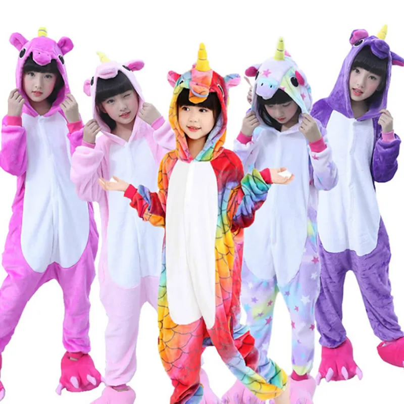 

Flannel Kigurumi Children Pajamas Set Winter Hooded Animal Unicorn Pikachu Stitch Kids Pajamas For Boys Girls Sleepwear Onesies