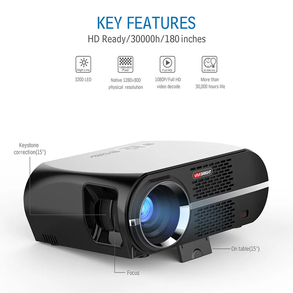 VIVIBRIGHT GP100 проектор для android устройств Full HD 3200 люмен 1080 P wifi Bluetooth светодиодный ЖК