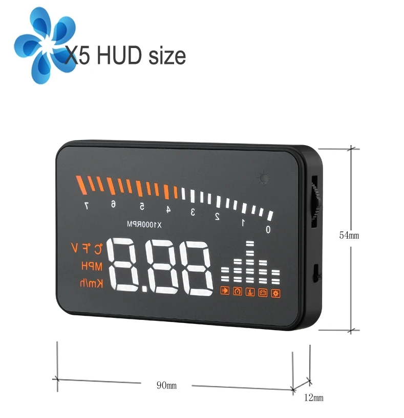 3-дюймовый X5 OBD2 HUD на лобовое стекло Дисплей автомобиля Температура воды Спидометр головой вверх Дисплей электронное мусорное ведро с автоматическим тире Экран проектор