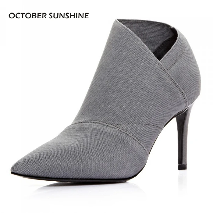 

OCTOBER SUNSHINE Women's Pointed Toe gray Thin Heels Pumps shoes Fashion High Quality Microfiber Ankle boots for women