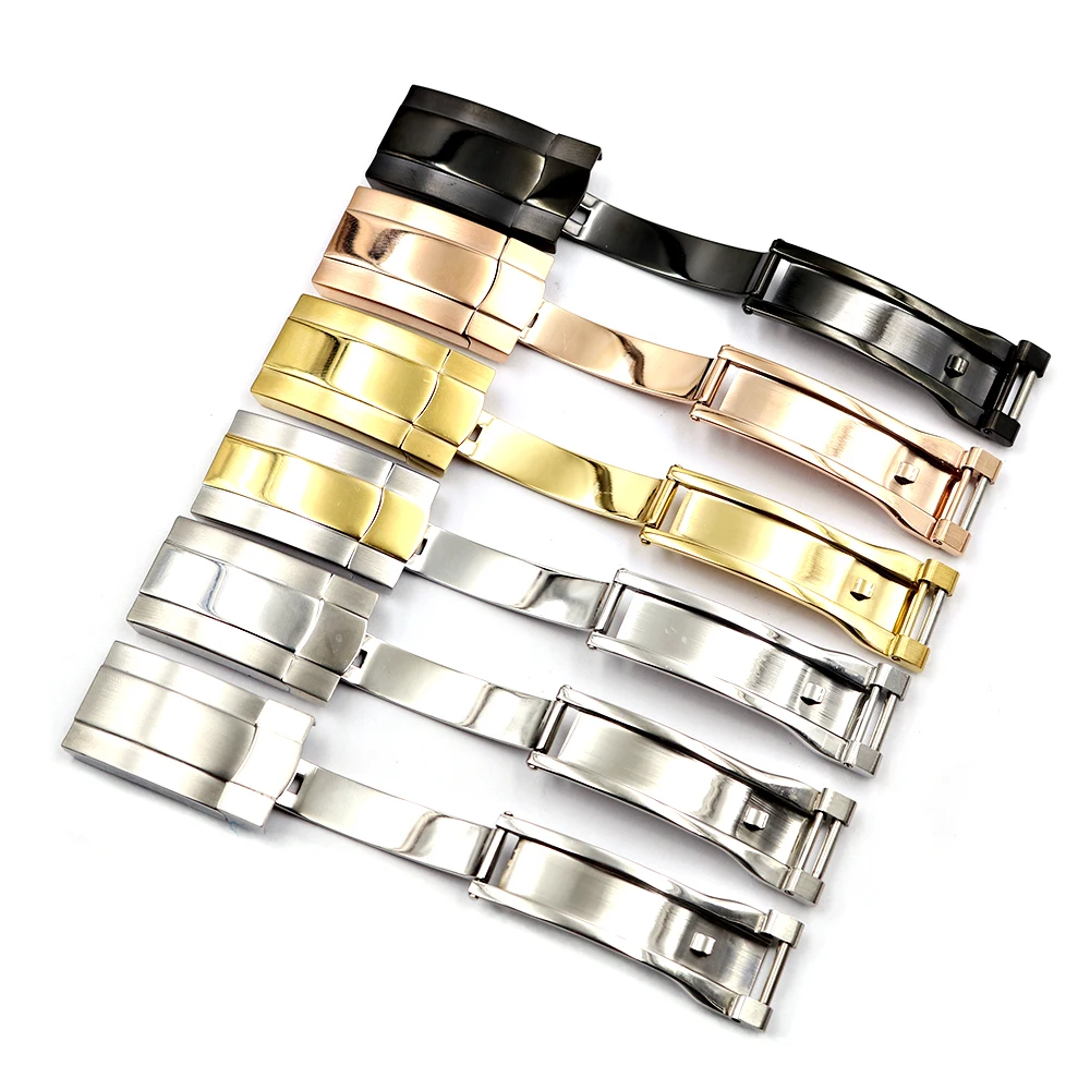 Rolamy Wholesale 16 x 9mm Stainless Steel Replacement Watch Buckle Clasp For GMT Submariner Bracelet Rubber Leather Band