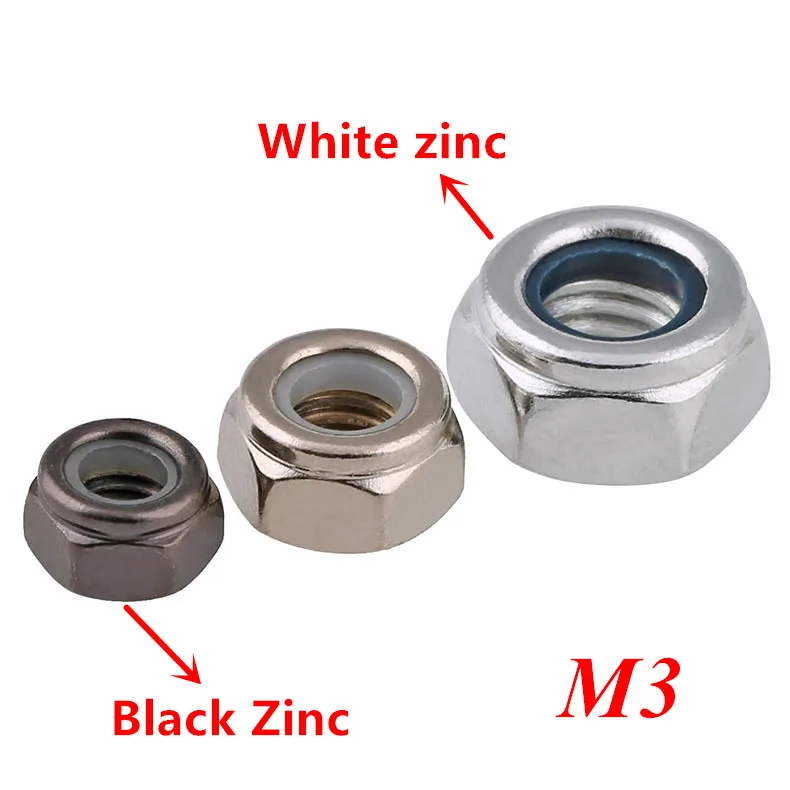 

100pcs DIN985 M3 Galvanized Black Carbon Steel Self-locking Nut Lock Nuts Slip Nylon Insert Hex Nut Locknuts