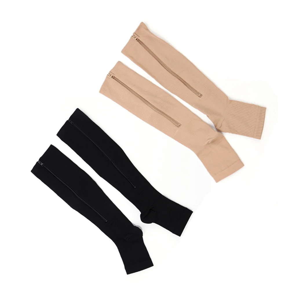 

1Pair New Fashion Women Zipper Compression Socks Zip Leg Support Knee Sox Open Toe Sock