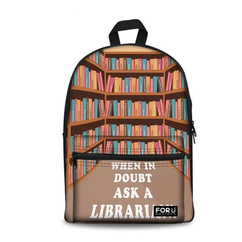 

Customized School Bags Backpacks for Junior Girls Librarian Life Pattern Satchel Schoolbag 17 Inch Canvas Bags Mochila Escolar