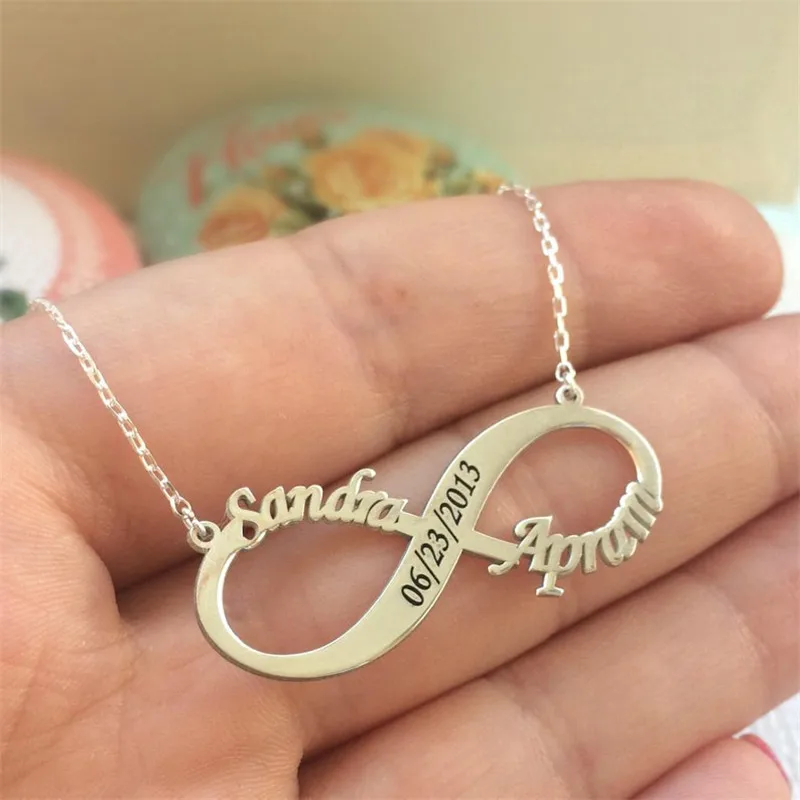 

Custom Name Necklace Personalized Gold Silver Infinity Love 8 Long Chain Necklace Boho Choker Pendants Necklaces Jewelry Gift