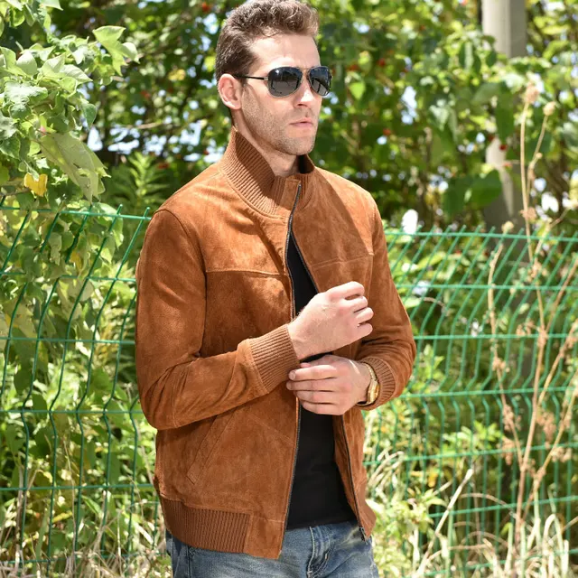 FLAVOR Men s Real Leather Jacket Men Pigskin Slim Fit Genuine Leather Coat With Rib Cuff FLAVOR Men's Real Leather Jacket Men Pigskin Slim Fit Genuine Leather Coat With Rib Cuff Standing Collar