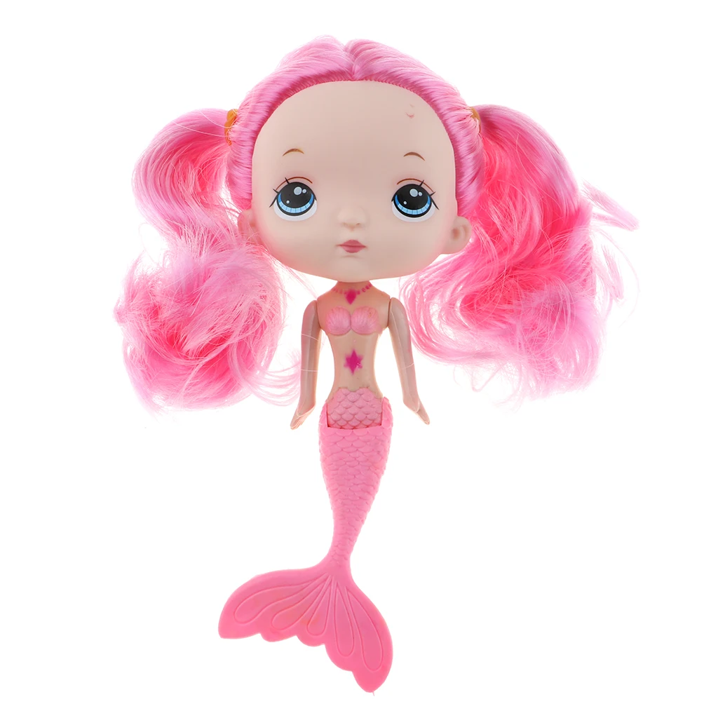 17cm Sweet Pink Tail Mermaid Princess Doll with Long Pink Ponytail Kids Changing Toy Gift