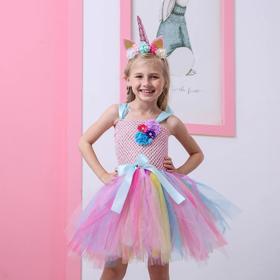 Girls Unicorn Halloween Tutu Dress with Head Hoop Kids Flowers fancy Dress (21)