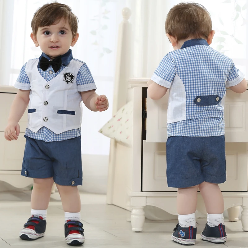 Gentleman Suit Kids Dresses For Boy Brand Clothing Set Summer Formal Sets For Boys Clothes 3 4 5 Years Plaid Wedding Suit