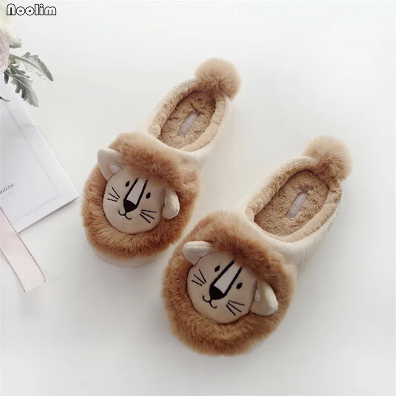 

Fashion Winter Cute Thick Warm Cartoon Lion Indoor Plush Home Shoes Ladies Home Non-slip Cotton Slippers Flat Floor Shoes