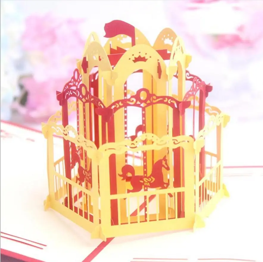  10pcs Merry-go-round Whirlig Kirigami Origami 3D Pop UP Greeting Cards Invitation card For Wedding  - 32812696011