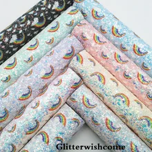 Glitterwishcome 21X29 см A4 размеры Радуга с эффектом блестящей кожи Ткань Винил для Луки, GM149A