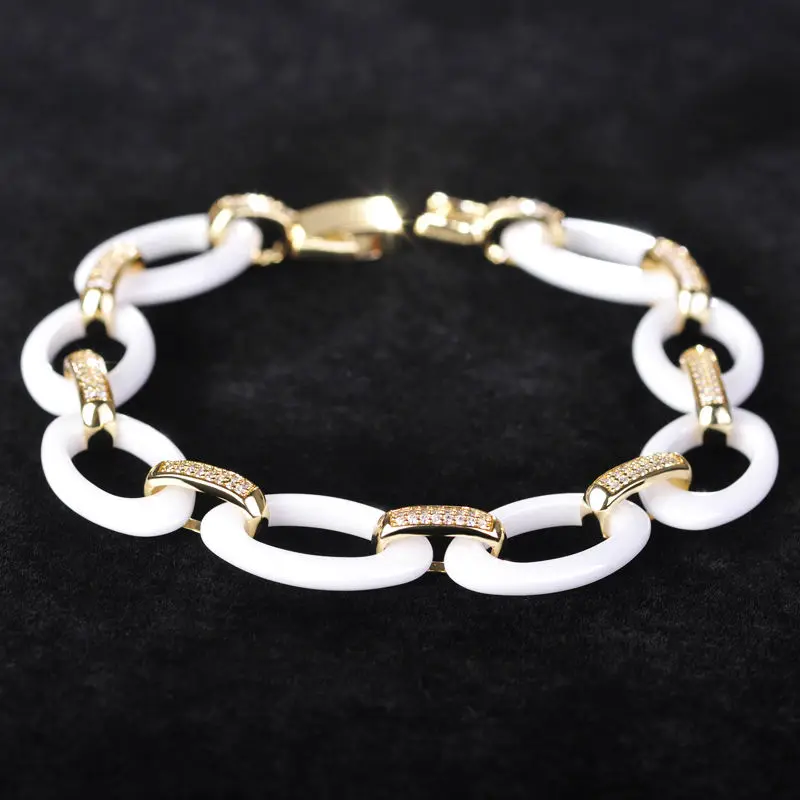 Dazz Luxury White Clusters Oval Ceramic Bracelet For Women Man Gold Silver Color Fine Zircon Stone Porcelain Wrist Pulsera Dazz Luxury White Clusters Oval Ceramic Bracelet For Women Man Gold Silver Color Fine Zircon Stone Porcelain Wrist Pulsera