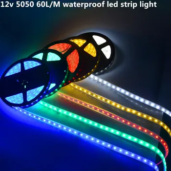 

5m 12V ip67 waterproof LED Strip light 5050 SMD Flexible Light 60Led/m, 5m/roll White, Warm white, Red, Green, Blue, RGB,