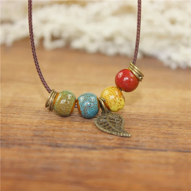 Miredo jewelry wholesale simple ceramic necklaces women's coin wood collar stone boho necklace pendant free shipping #1460 - Image 2