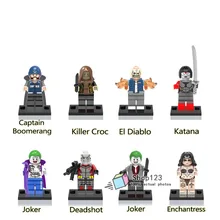 100 шт./лот X0122 кубики Супер Герои Бумеранг Джокер Чародейка убийца Крок Катана Дэдшот строительные блоки подарки для детей игрушки