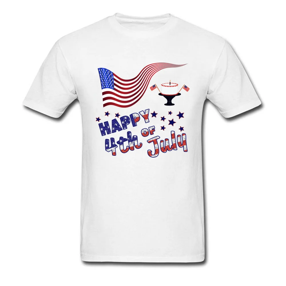 Casual Short Sleeve Tops Shirt VALENTINE DAY O Neck 100% Cotton Young T Shirt Normal Casual Tee-Shirts Graphic Happy 4th of July Flag Cake Independence Day white