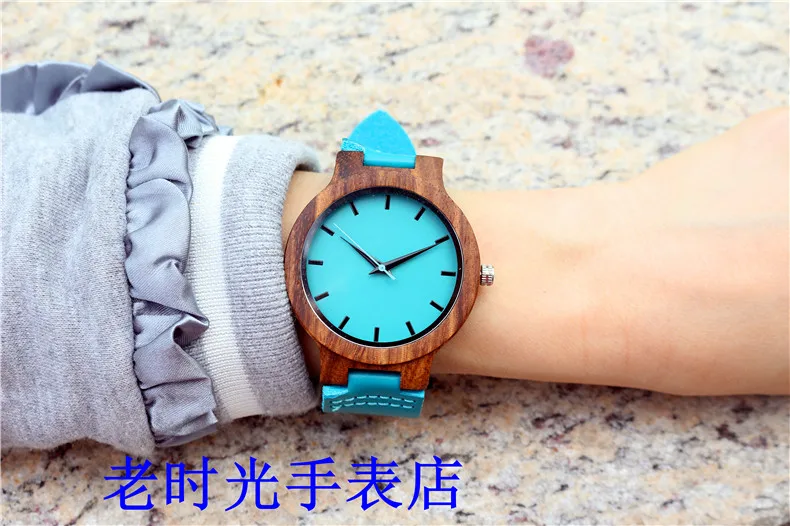 Роскошные hotime Марка Топ часы бренда деревянные часы с подлинной голубой Корова кожаный ремешок аналоговые кварцевые Повседневное