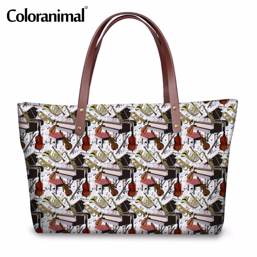 Coloranimal حقيبة كتف للنساء قدرة كبيرة السيدات حقيبة 3D الموسيقى ملاحظات طباعة النساء الفاخرة تصميم للمتسوقين حقيبة الأعلى مقبض حقيبة