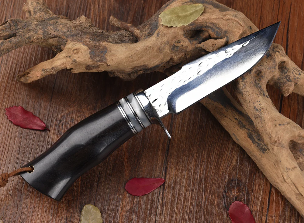 Высокое качество ручной работы Открытый охотничий нож Bowie фиксированные ножи инструменты для выживания ebony Ручка AU зеркальный светильник поверхность edc messer