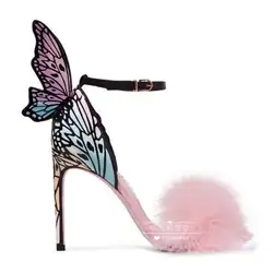 Женские босоножки крыло бабочки декор Женская обувь на высоком каблуке шпильке бренд взлетно-посадочной полосы звезда обувь меховой Декор