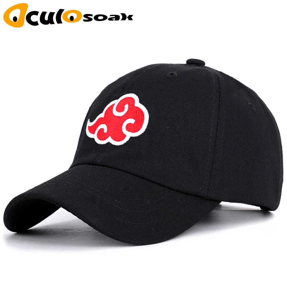 

100% Cotton Japanese Akatsuki Logo Anime Naruto Dad Hat Uchiha Family Logo Embroidery Baseball Caps Black Snapback Hats dropship