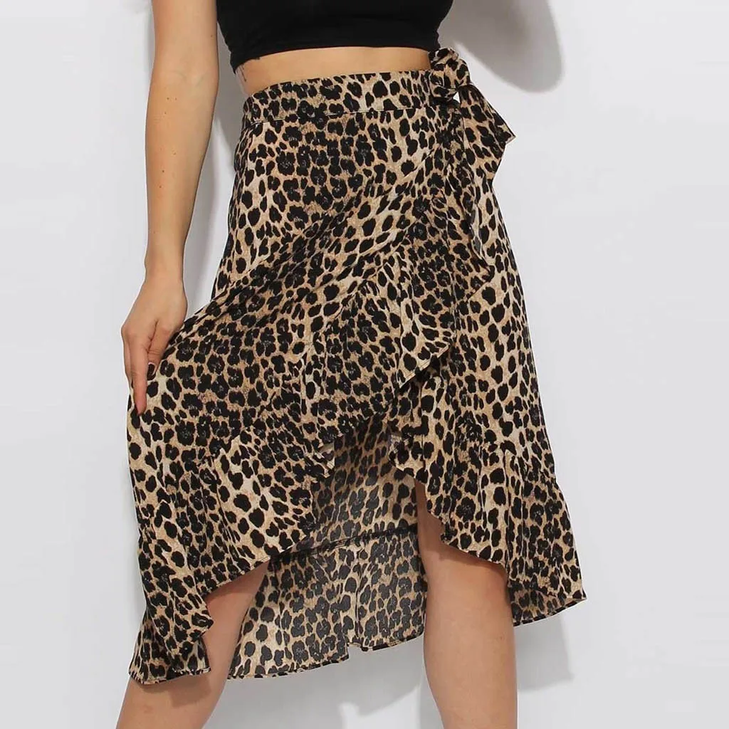 

Jaycosin Women Dress Evening Party Womens Ladies High Tie Bow Ruffle Hem Leopard Frill Wrap Midi Mid-Calf Ball Gown Dress