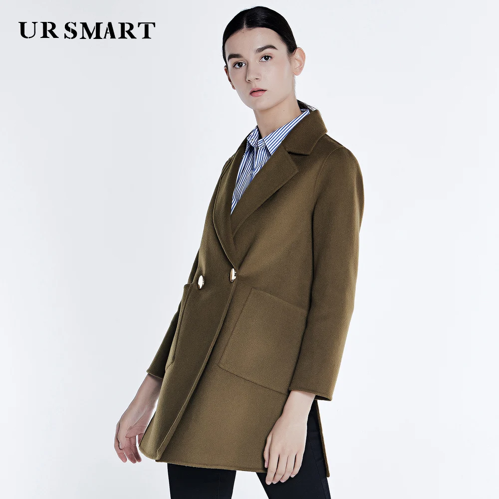 

URSMART Female fashion in Europe and the double coat short paragraph no olive green new winter woolen cloth cashmere coat