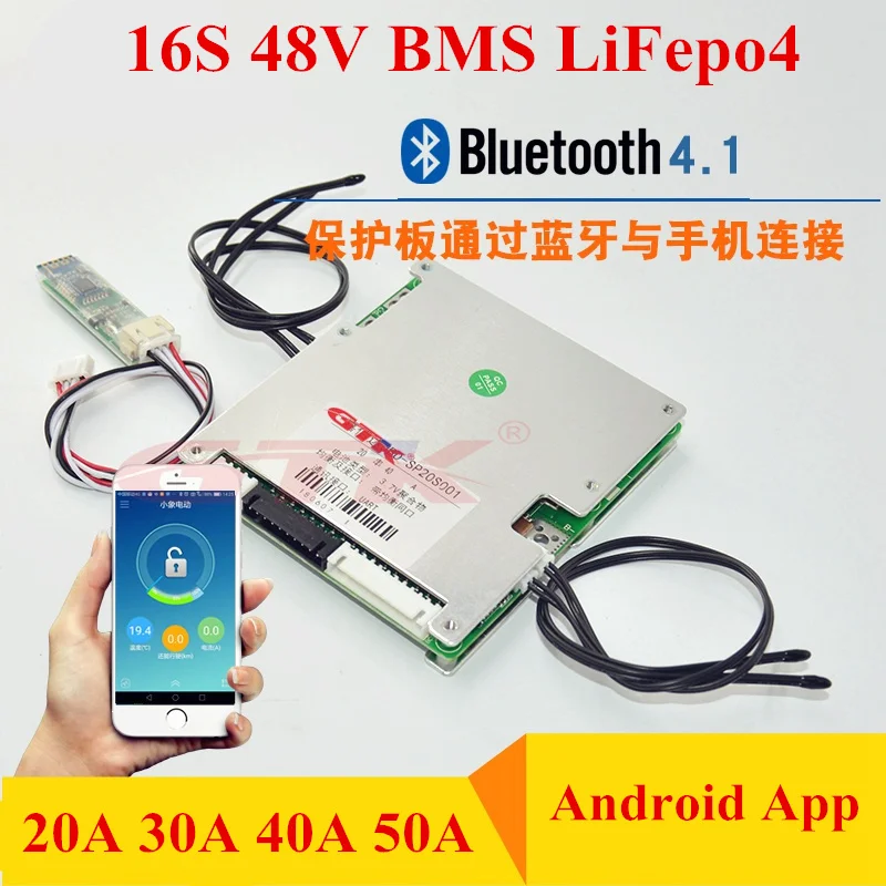 Smart BMS 16S 48V lifepo4 20A 30A 40A 50A LFP lifepo балансир BMS заряд с связью UART android Bluetooth App