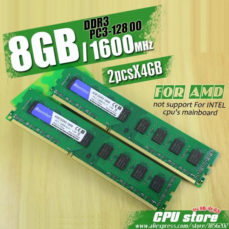 

New 8GB (2pcsX4GB) DDR3 PC3-12800 1600MHz For Desktop PC DIMM Memory RAM 240 pins For AMD System High Compatible
