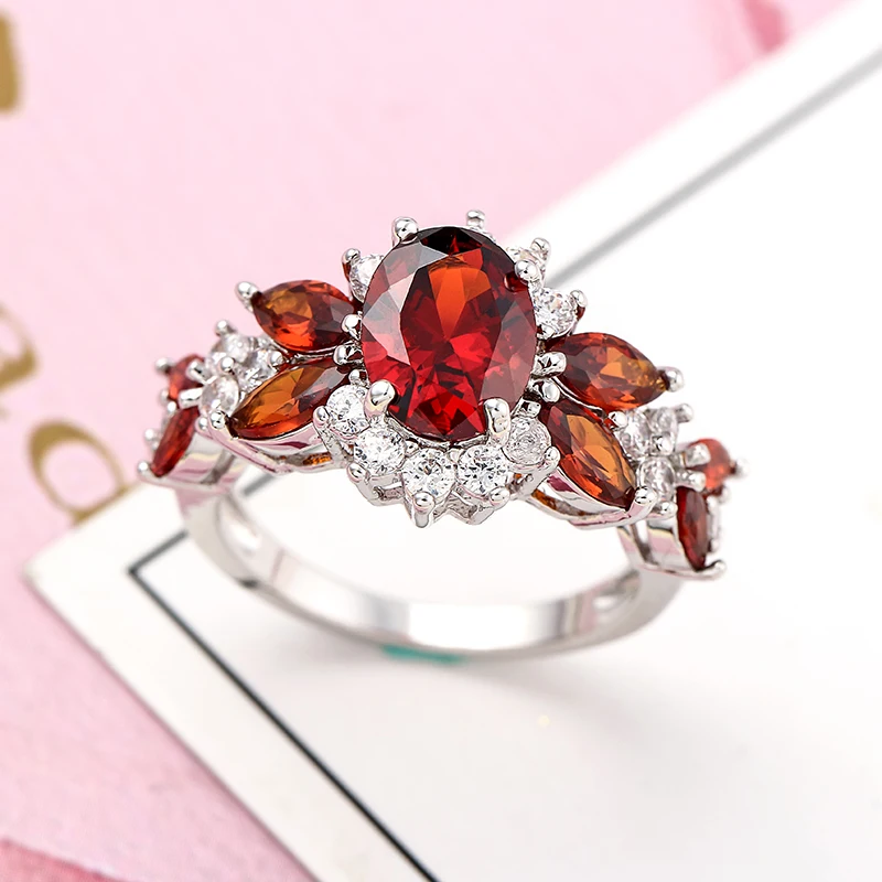 New Flower Shape Rings for Women Female Wedding Ring Red Purple Flower