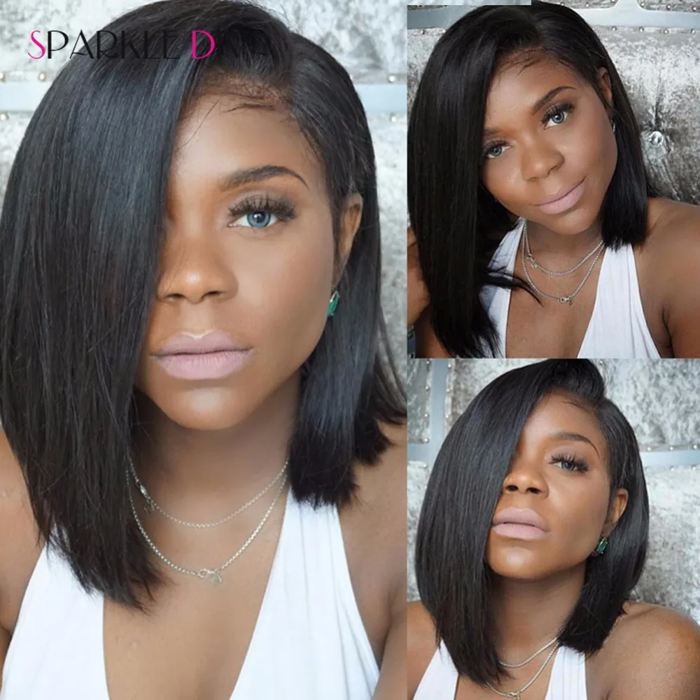 Brazilian Middle Part Lace Frontal Bob Wigs For Black Women Glueless Virgin Human Hair Lace Front